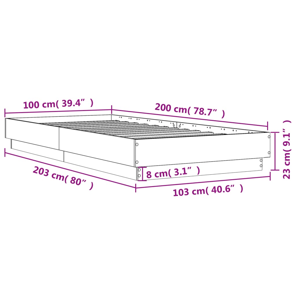 Bettgestell Betongrau 100x200 cm Holzwerkstoff