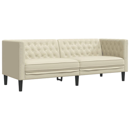 3-tlg. Chesterfield-Sofa-Set Creme Kunstleder