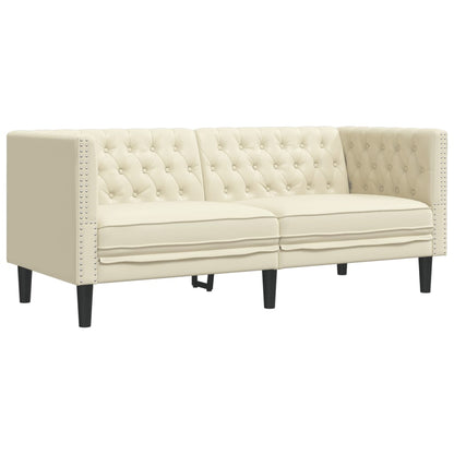 3-tlg. Chesterfield-Sofa-Set Creme Kunstleder