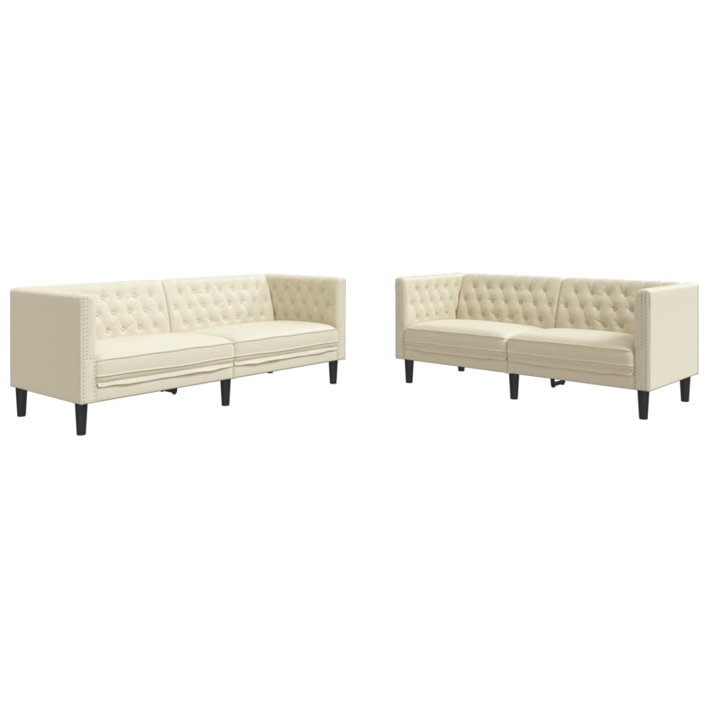 2-tlg. Chesterfield-Sofa-Set Creme Kunstleder