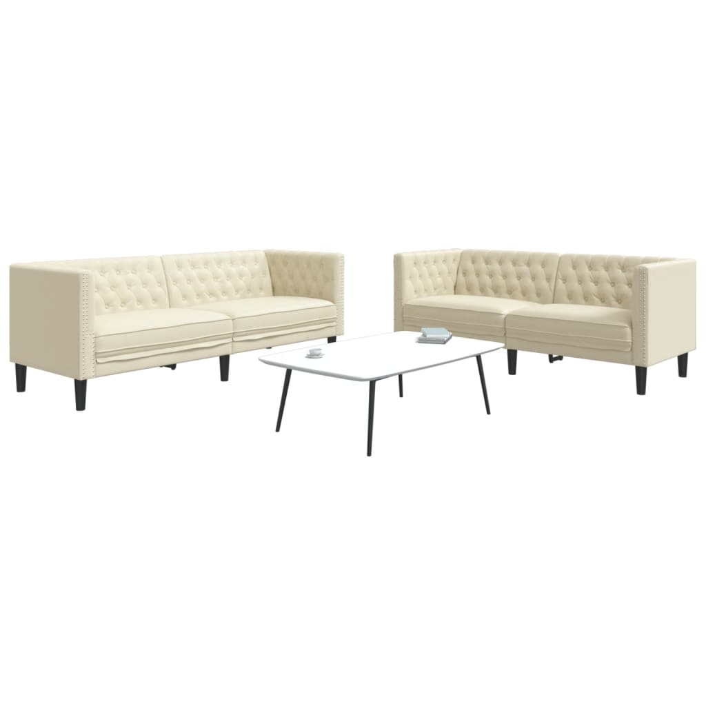 2-tlg. Chesterfield-Sofa-Set Creme Kunstleder