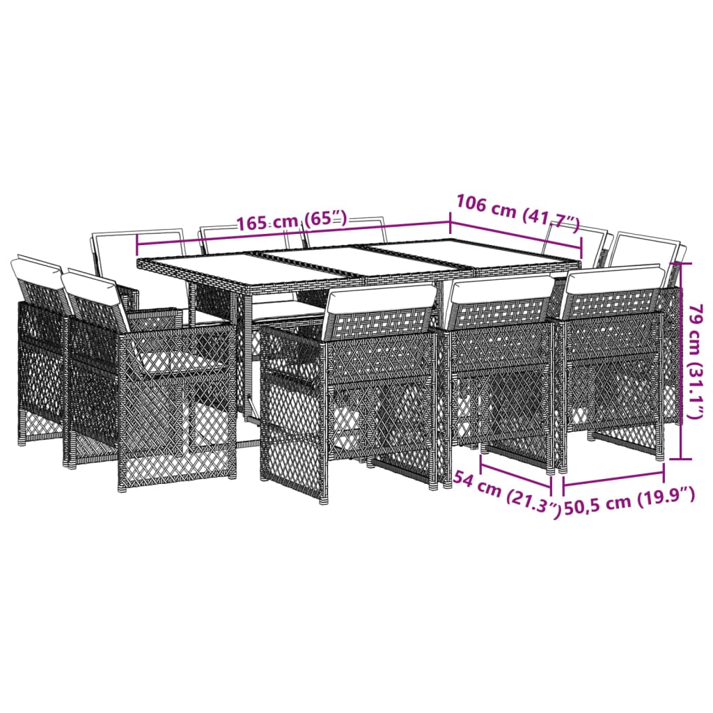 11-tlg. Garten-Essgruppe mit Kissen Beigemischung Poly Rattan