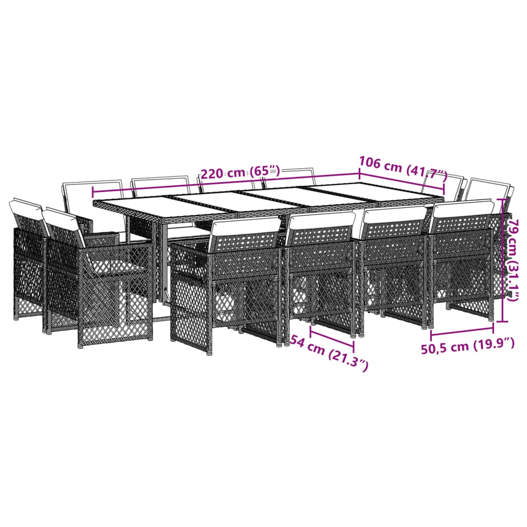 13-tlg. Garten-Essgruppe mit Kissen Beigemischung Poly Rattan