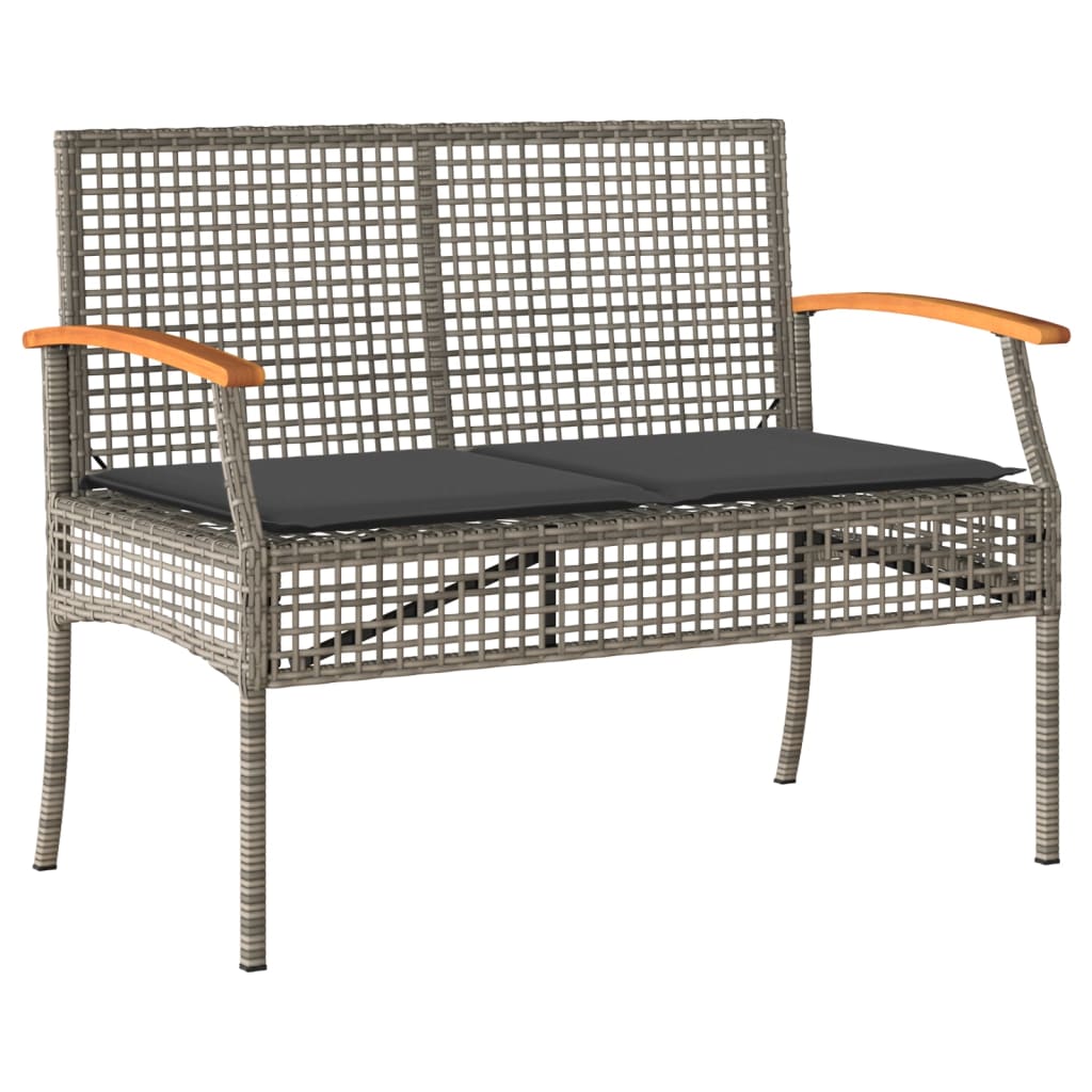 Banc de jardin avec coussin gris poly rotin bois d'acacia