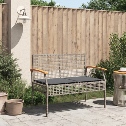 Banc de jardin avec coussin gris poly rotin bois d'acacia