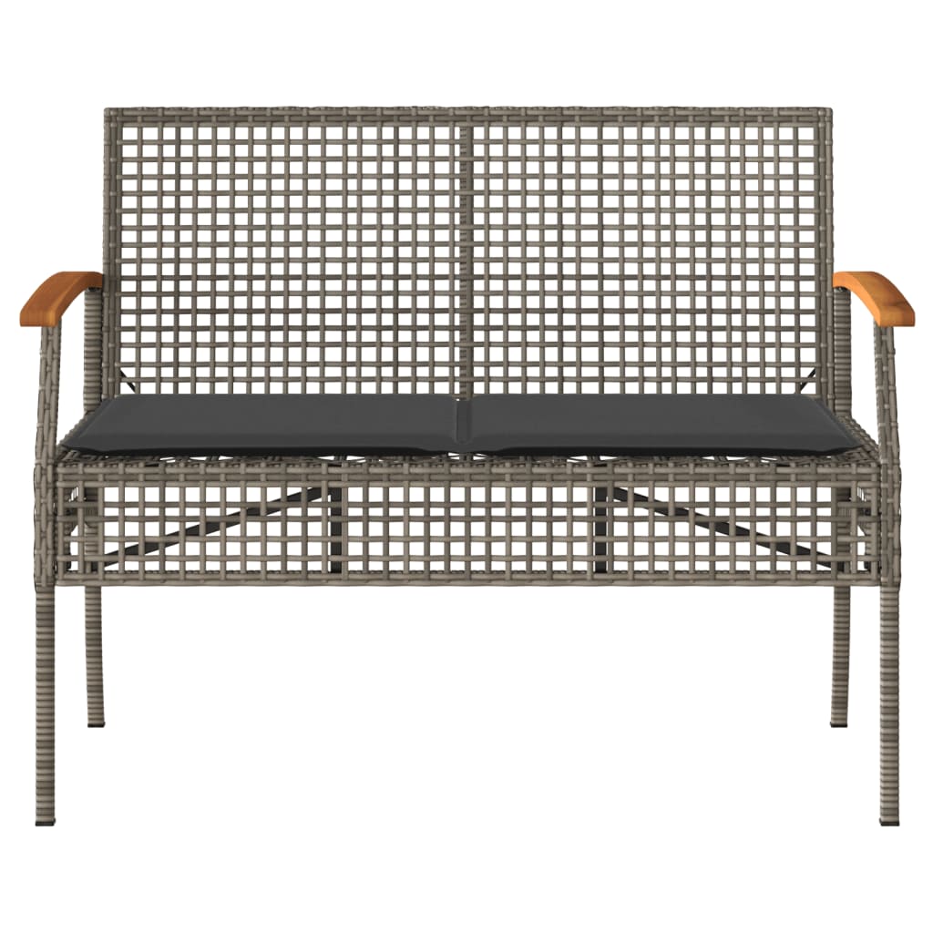 Banc de jardin avec coussin gris poly rotin bois d'acacia