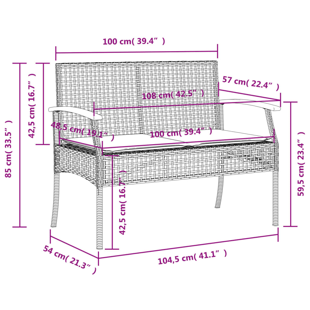 Banc de jardin avec coussin gris poly rotin bois d'acacia