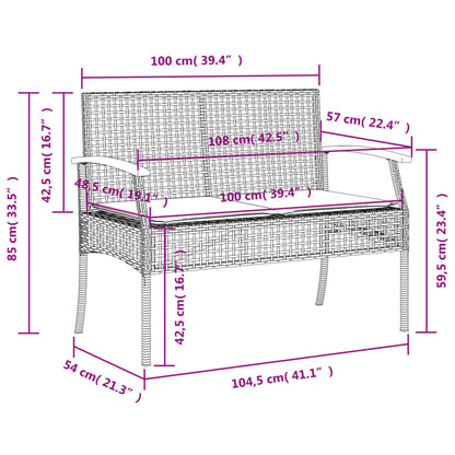 Banc de jardin avec coussin gris poly rotin bois d'acacia