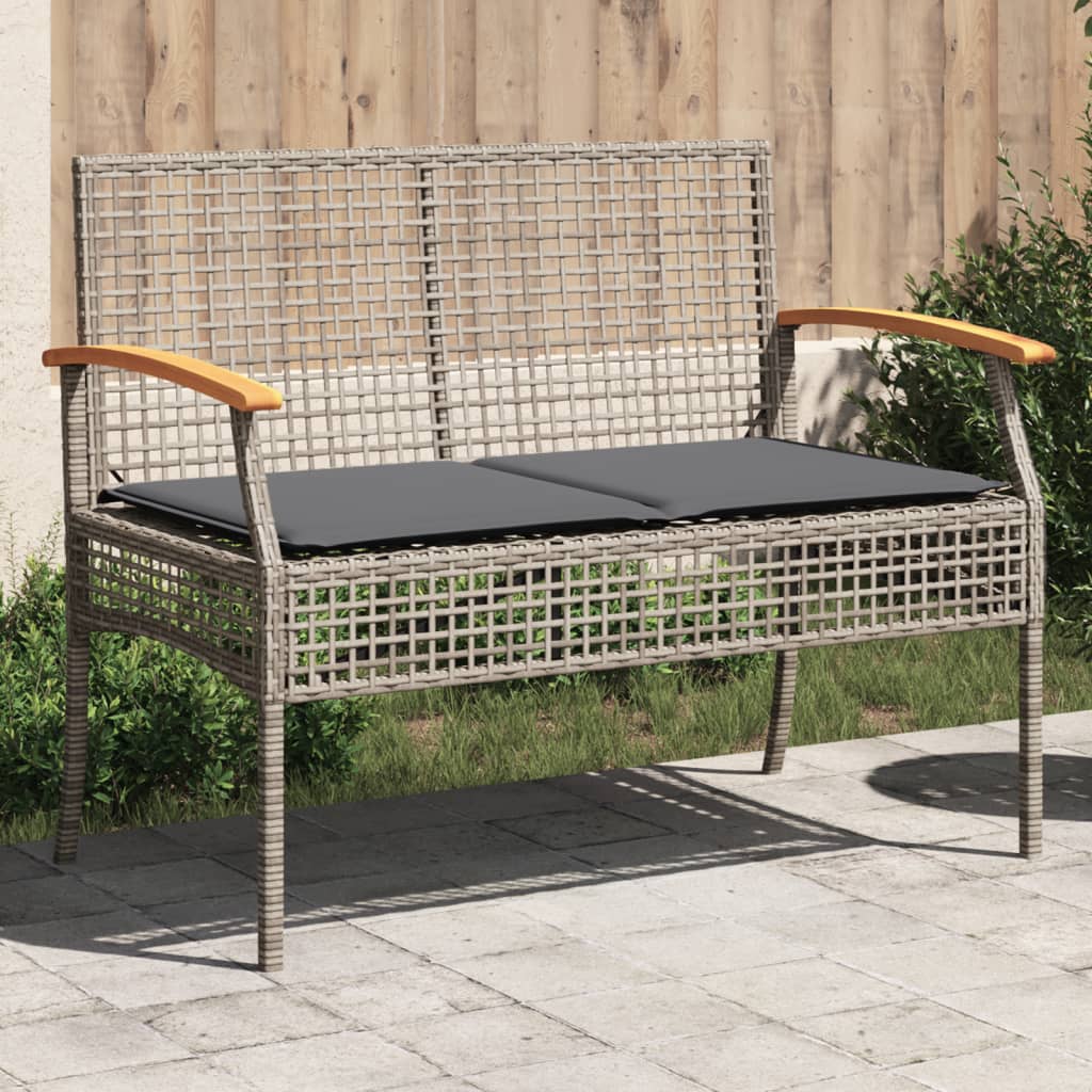 Banc de jardin avec coussin gris poly rotin bois d'acacia