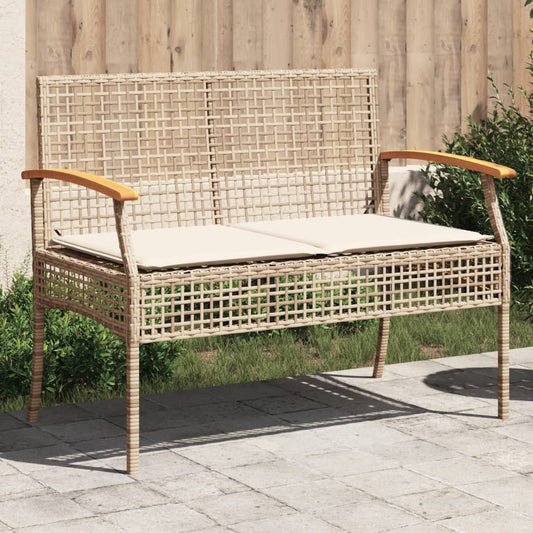 Gartenbank mit Kissen Beige Poly Rattan Akazienholz