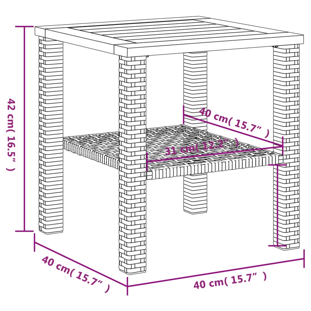 Garten-Couchtisch 40x40x42 cm Poly Rattan Akazienholz