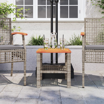 Garten-Couchtisch Grau 40x40x42 cm Poly Rattan Akazienholz