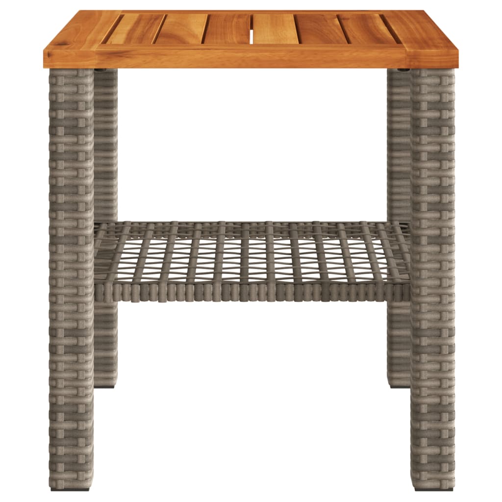 Garten-Couchtisch Grau 40x40x42 cm Poly Rattan Akazienholz