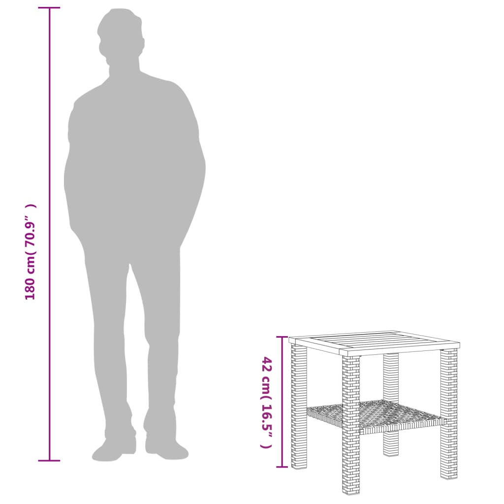 Garten-Couchtisch Grau 40x40x42 cm Poly Rattan Akazienholz