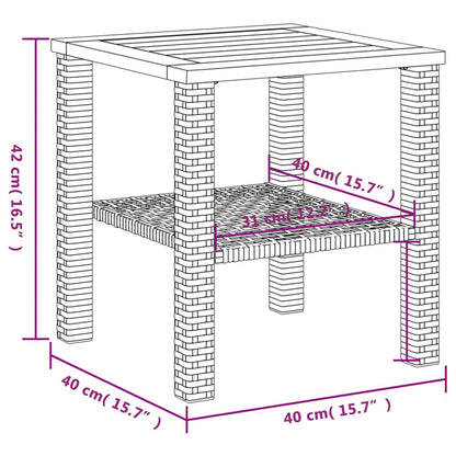 Garten-Couchtisch Grau 40x40x42 cm Poly Rattan Akazienholz