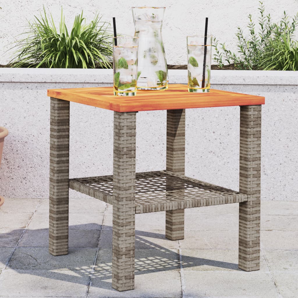 Garten-Couchtisch Grau 40x40x42 cm Poly Rattan Akazienholz