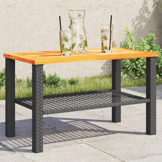 Table de jardin noir 70x38x42 cm poly rotin bois d'acacia