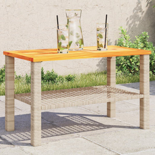 Table de jardin beige 70x38x42 cm poly rotin bois d'acacia