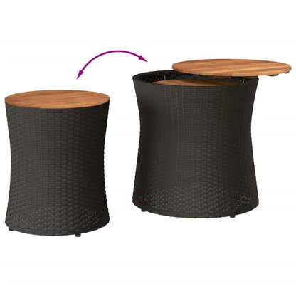 Tables d'appoint de jardin 2 pièces avec plateau en bois poly rotin noir