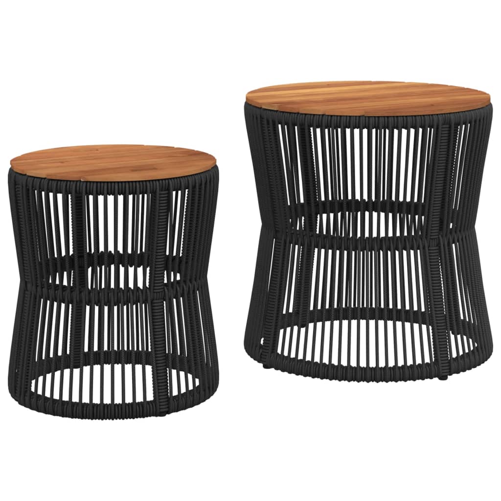 Garten-Beistelltisch 2 Stk. mit Holzplatte Schwarz Poly Rattan