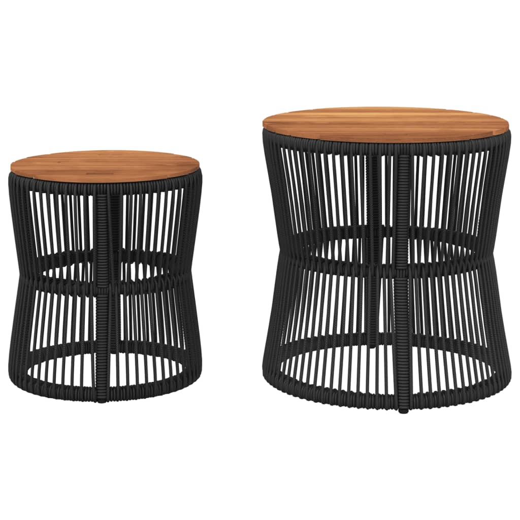 Garten-Beistelltisch 2 Stk. mit Holzplatte Schwarz Poly Rattan