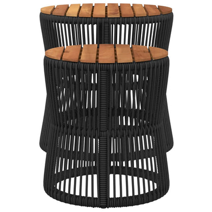 Garten-Beistelltisch 2 Stk. mit Holzplatte Schwarz Poly Rattan