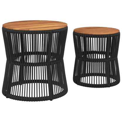 Garten-Beistelltisch 2 Stk. mit Holzplatte Schwarz Poly Rattan