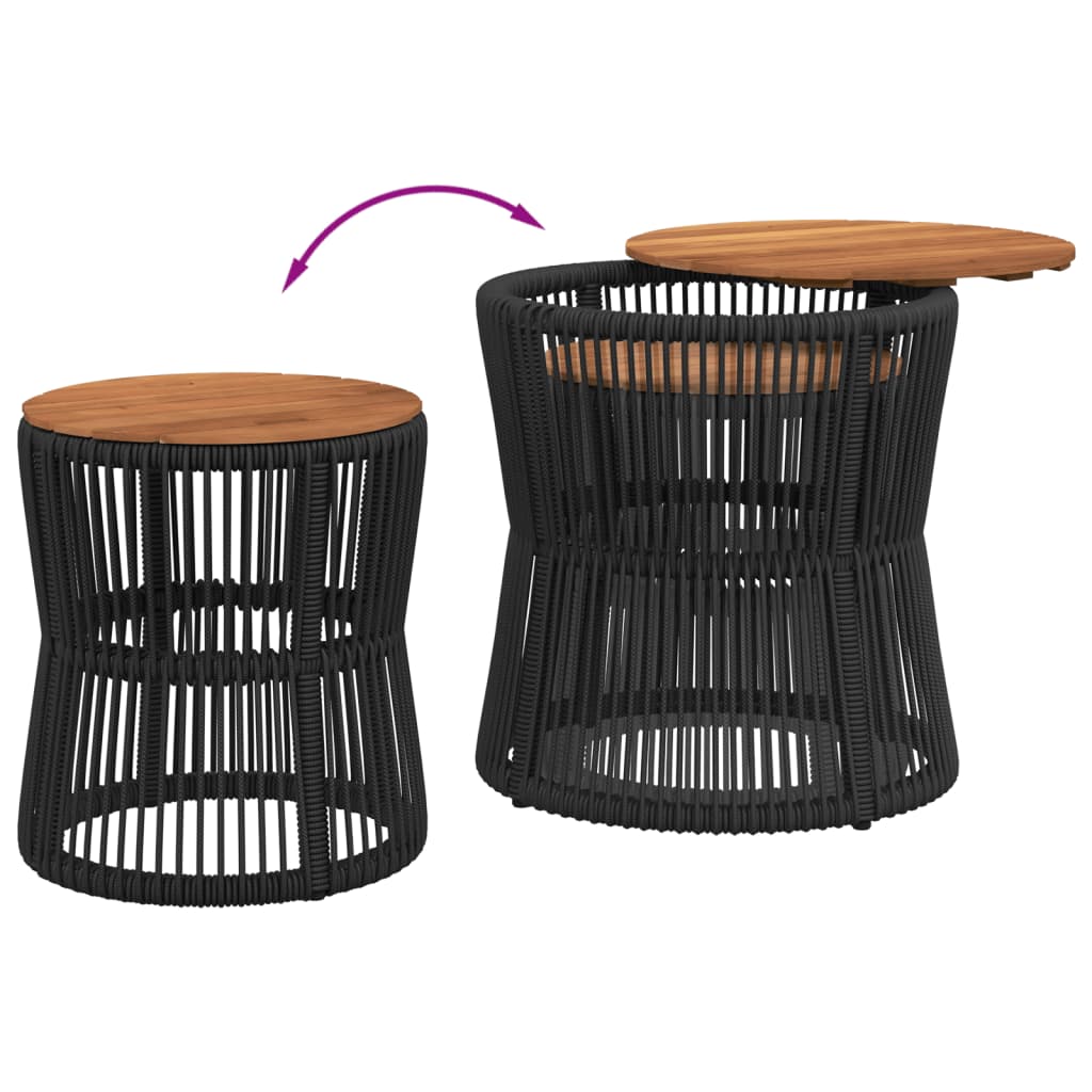 Garten-Beistelltisch 2 Stk. mit Holzplatte Schwarz Poly Rattan