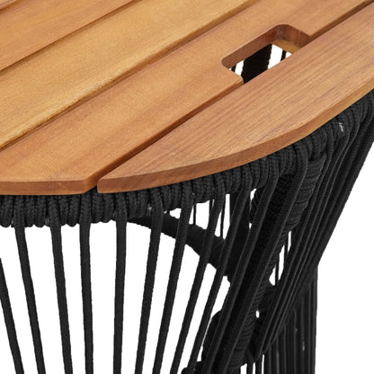 Garten-Beistelltisch 2 Stk. mit Holzplatte Schwarz Poly Rattan