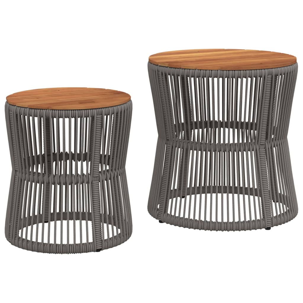 Garten-Beistelltisch 2 Stk. mit Holzplatte Grau Poly Rattan