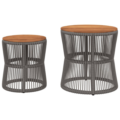 Garten-Beistelltisch 2 Stk. mit Holzplatte Grau Poly Rattan