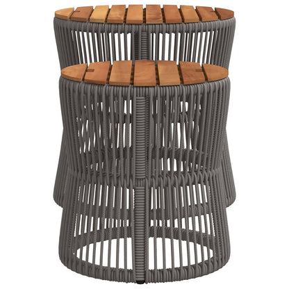 Garten-Beistelltisch 2 Stk. mit Holzplatte Grau Poly Rattan