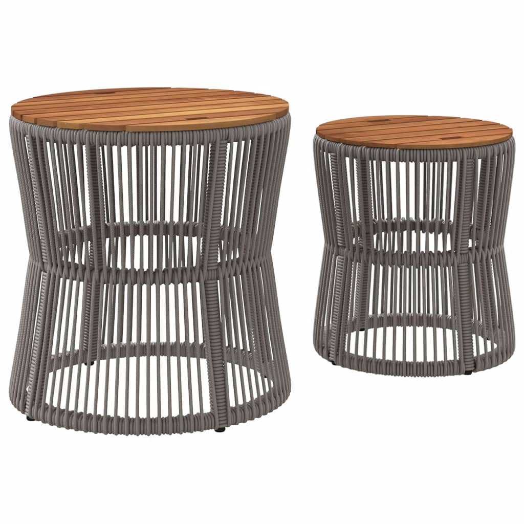 Garten-Beistelltisch 2 Stk. mit Holzplatte Grau Poly Rattan