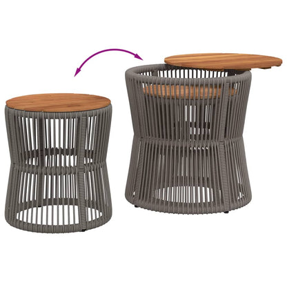 Garten-Beistelltisch 2 Stk. mit Holzplatte Grau Poly Rattan