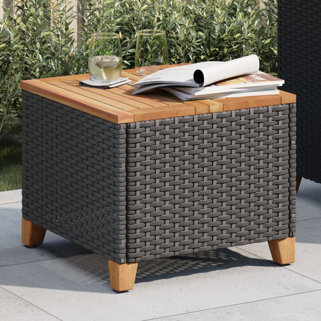 Garten-Couchtisch 45x45x37 cm Poly Rattan Akazienholz