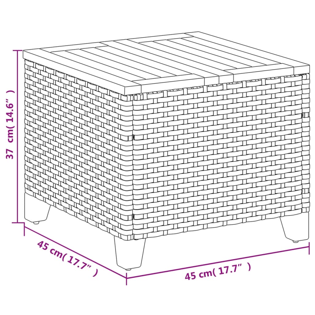 Garten-Couchtisch 45x45x37 cm Poly Rattan Akazienholz