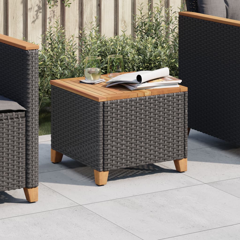 Garten-Couchtisch 45x45x37 cm Poly Rattan Akazienholz