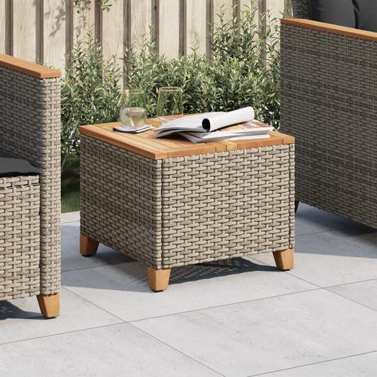 Table de jardin gris 45x45x37 cm poly rotin bois d'acacia