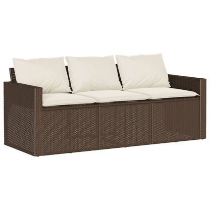 2-tlg. Garten-Essgruppe mit Kissen Braun Poly Rattan