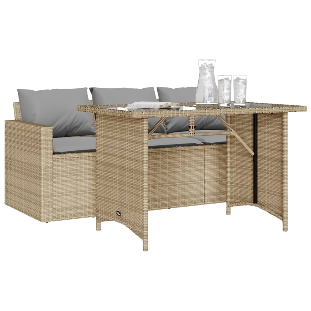 2-tlg. Garten-Essgruppe mit Kissen Beige Poly Rattan