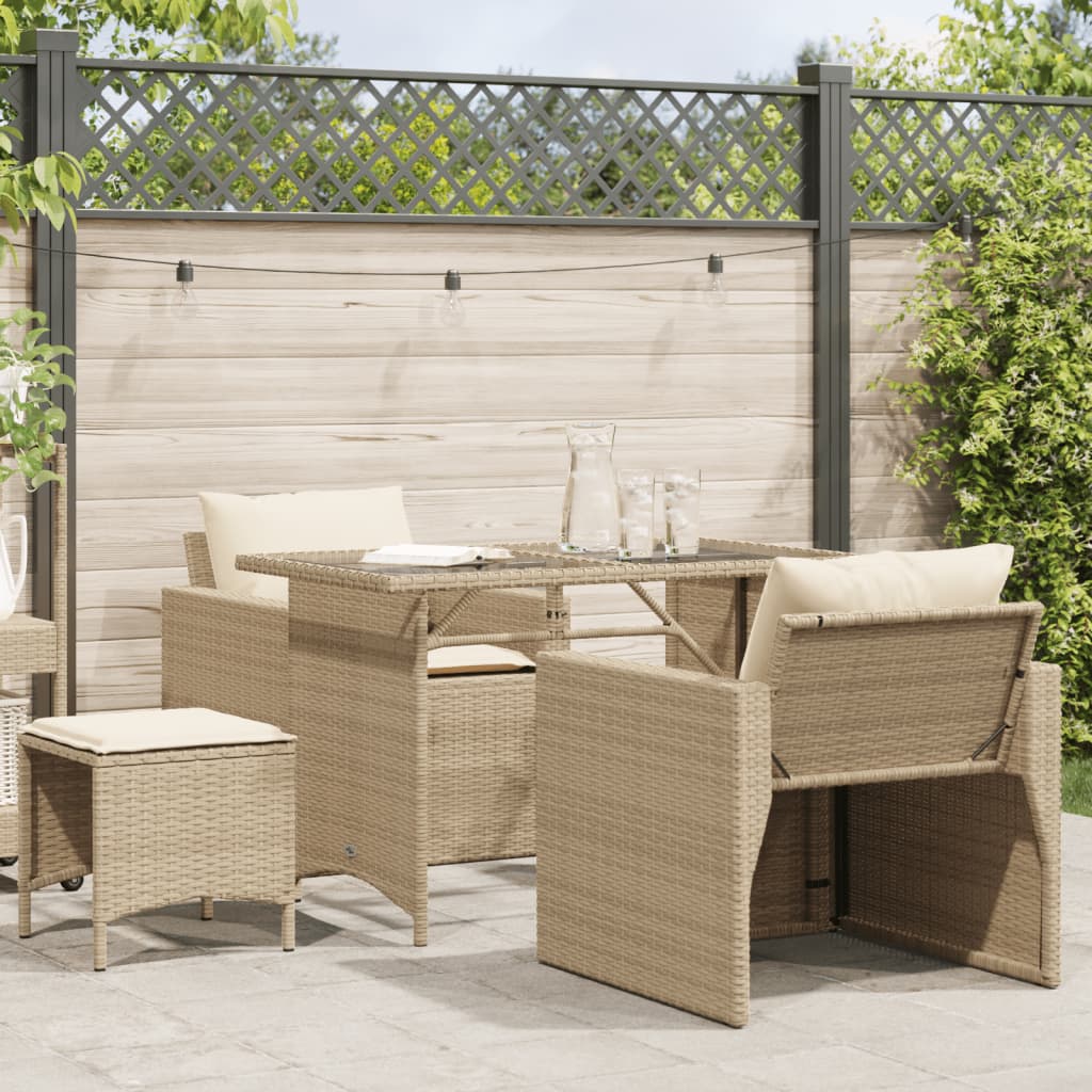 4-tlg. Garten-Sofagarnitur mit Kissen Beige Poly Rattan