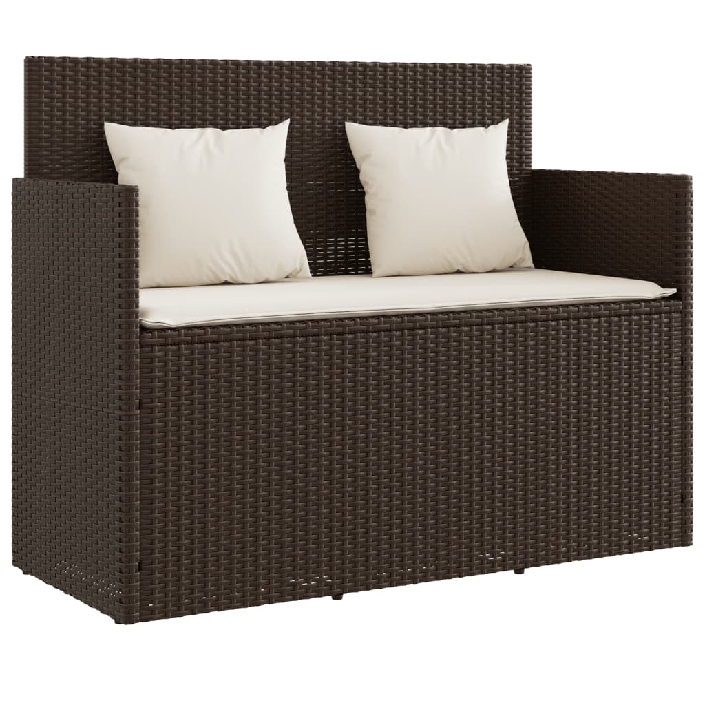 Banc de jardin avec coussin en polyrotin marron