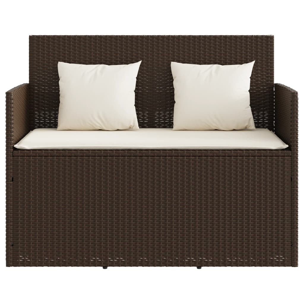 Banc de jardin avec coussin en polyrotin marron