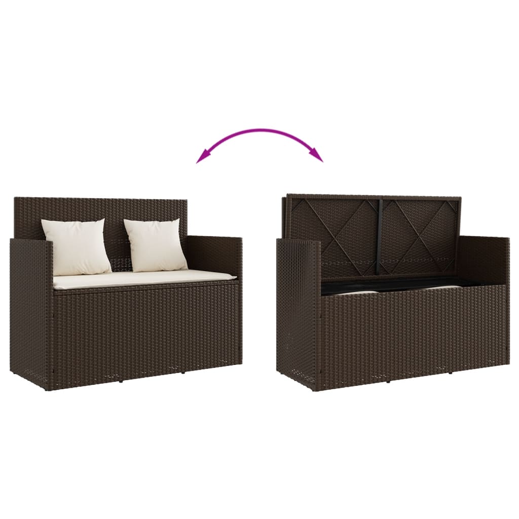 Banc de jardin avec coussin en polyrotin marron