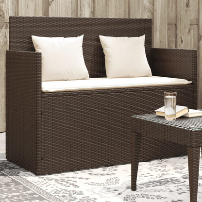 Banc de jardin avec coussin en polyrotin marron