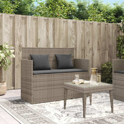 Gartenbank mit Kissen Grau Poly Rattan