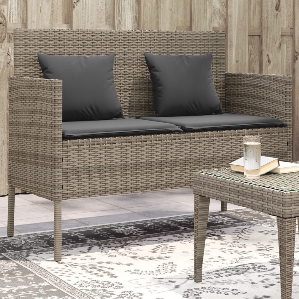 Gartenbank mit Kissen Grau Poly Rattan