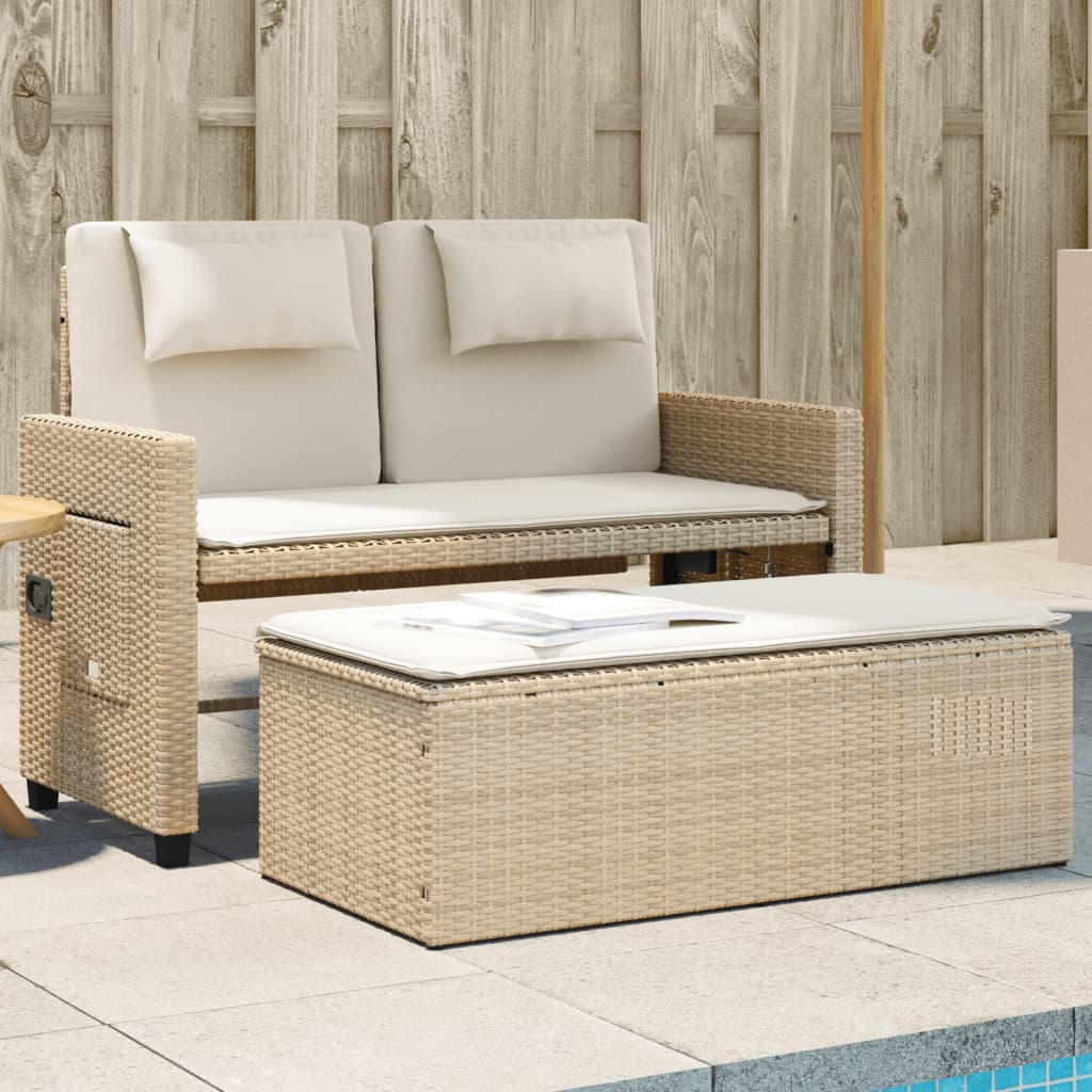 Gartenbank Verstellbar mit Kissen Beige Poly Rattan