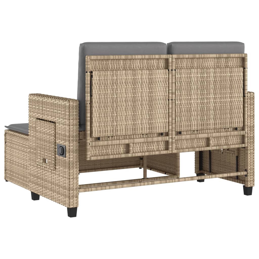 Gartenbank Verstellbar mit Kissen Beige Poly Rattan