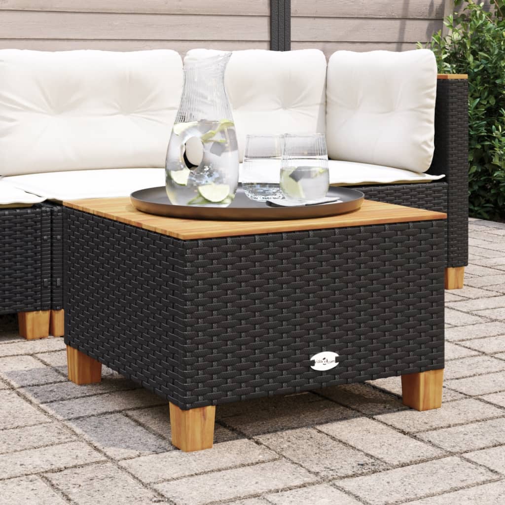 Garten-Couchtisch Schwarz 55x55x36 cm Poly Rattan Akazienholz